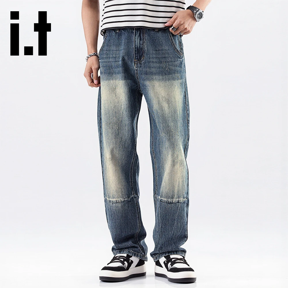 it:CHOCOOLATE美式高街潮流渐变拼接牛仔裤秋冬时尚百搭个性长裤