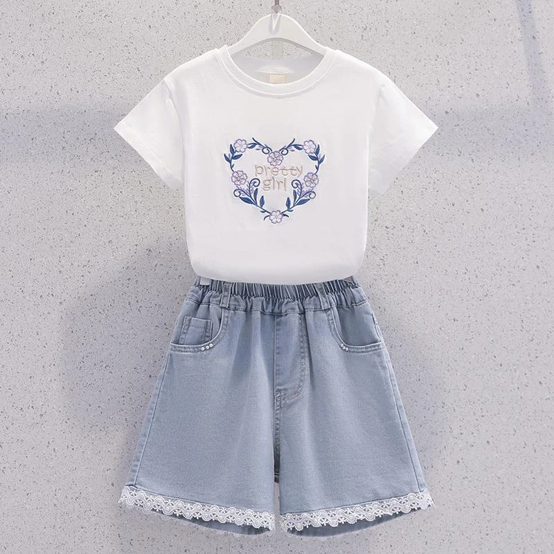 FAVMARTHA女童牛仔短裤套装夏季2025新款儿童大童休闲两件套超好