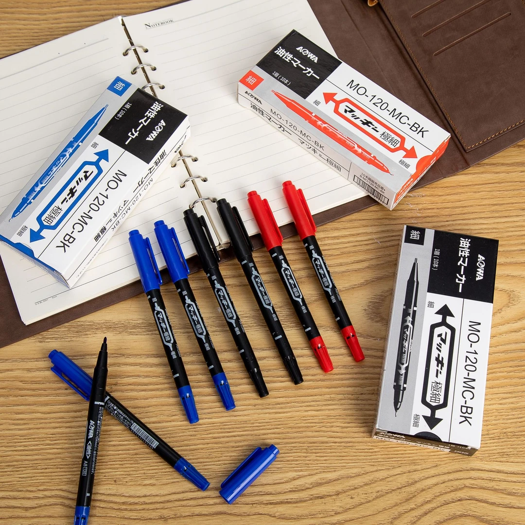 双头勾线笔记号笔水性耐用防水不掉色红蓝黑速干大容量美术绘画线