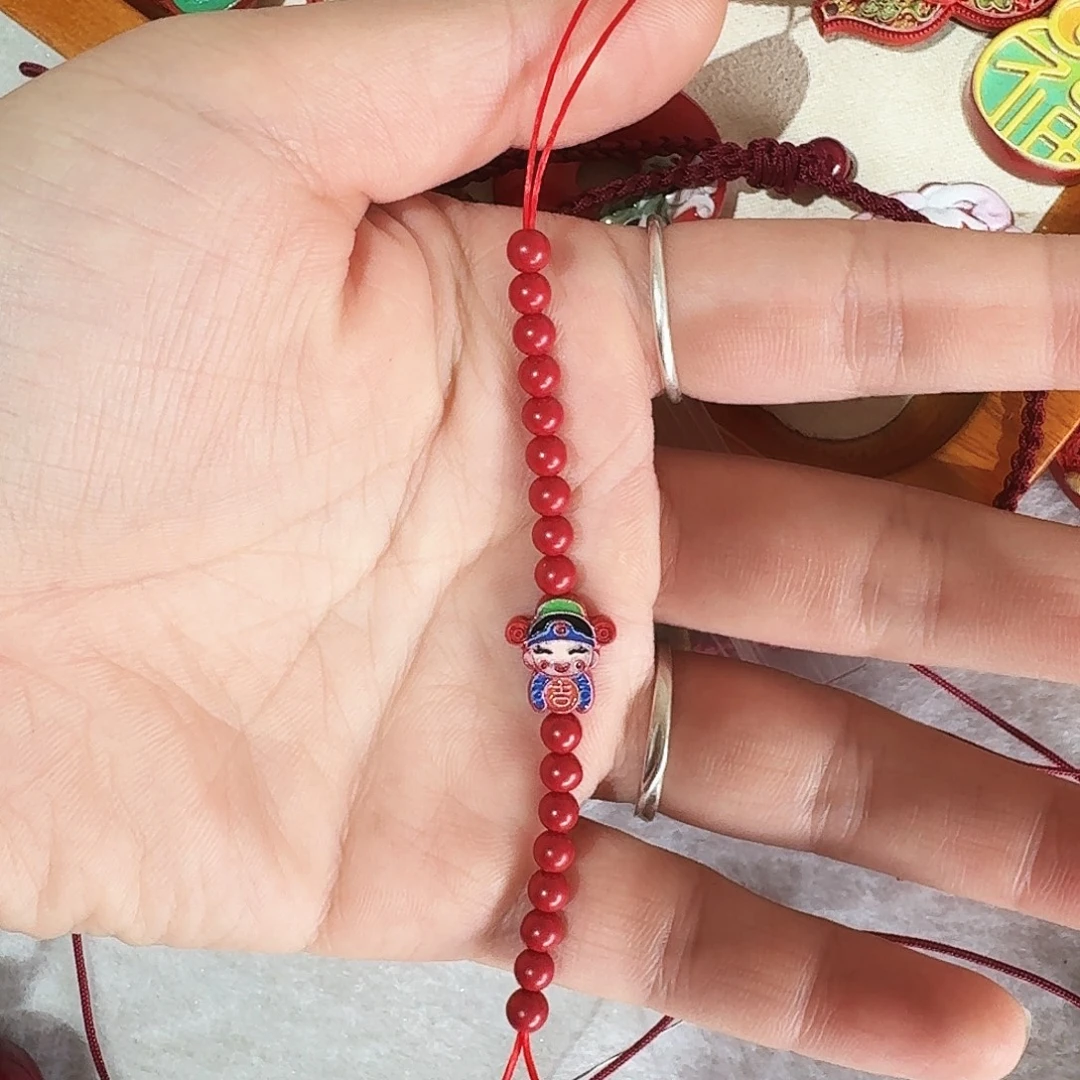 天然辰砂高含量彩绘朱砂小财神戒指