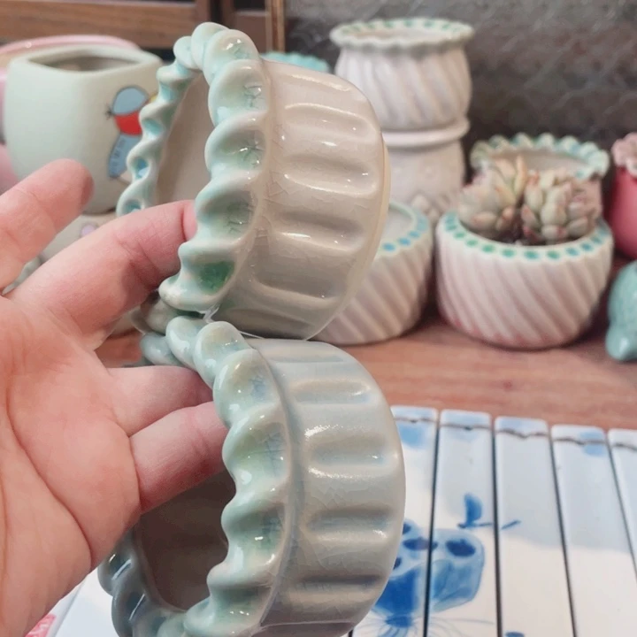 陶瓷7.5*5 半手工花盆浮力炸