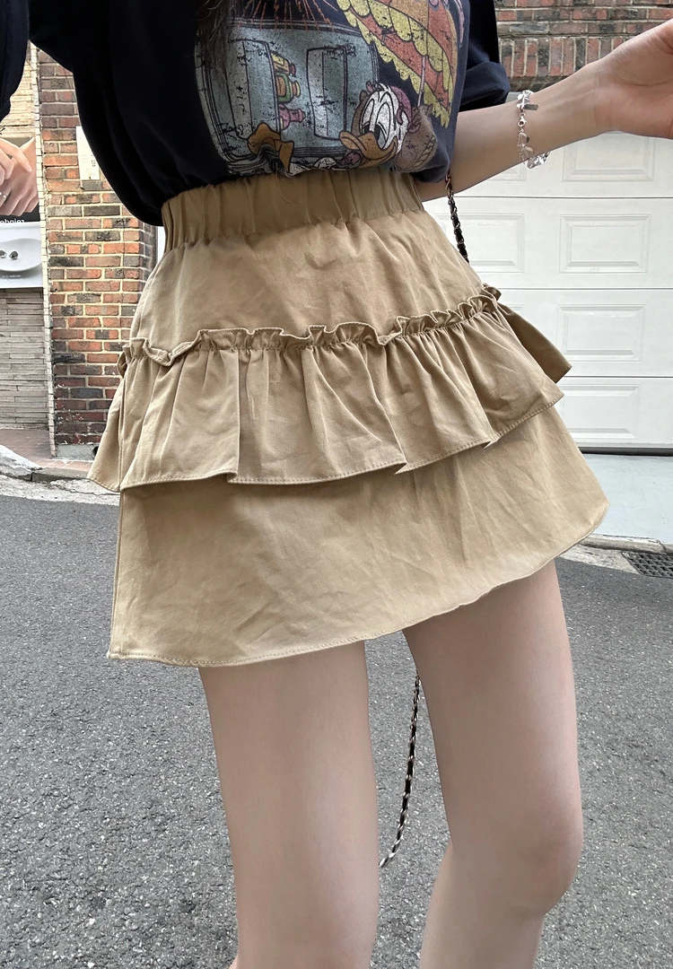 【HuiHui】韩国东大门夏季纯色蛋糕裙显瘦荷叶边短裙（H8146）