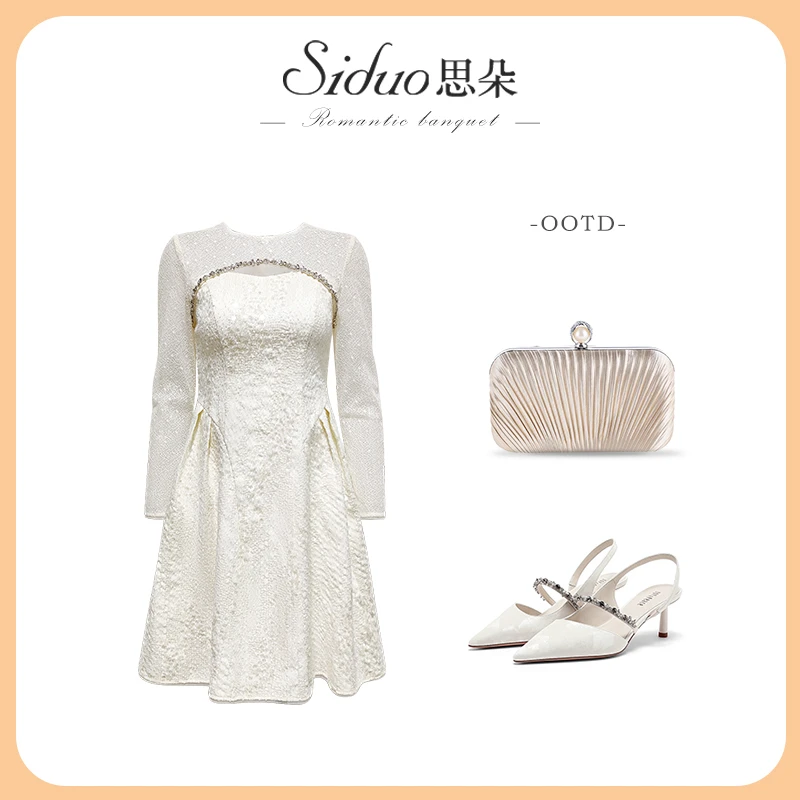 Y24145优雅礼服气质显瘦镂空法式蕾丝亮片钉珠小众设计年会连衣裙