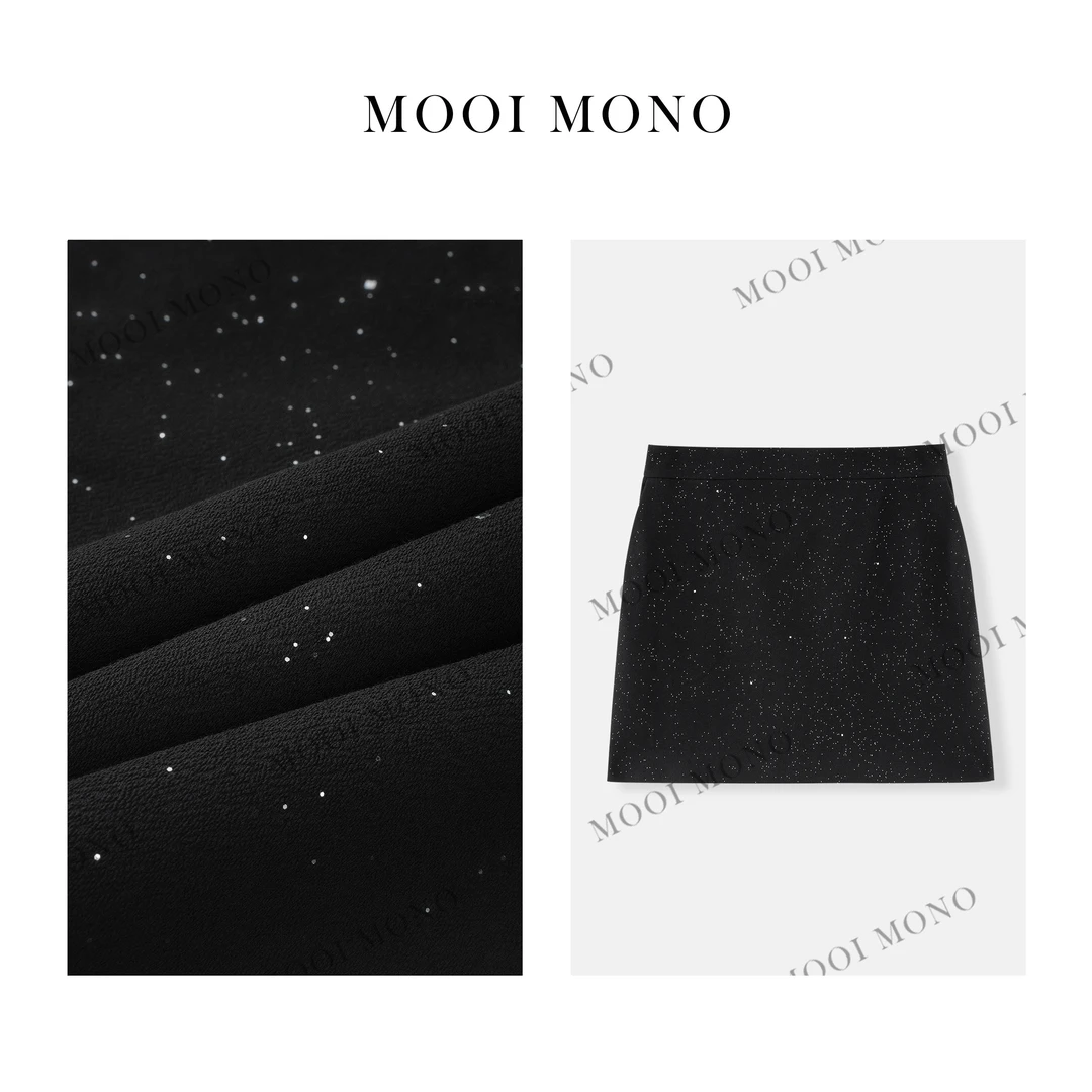 MOOI MONO"鎏金黑耀"显瘦时尚百搭早春A字气质撒银短半裙 S584T51