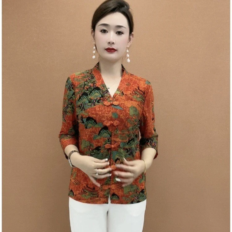 夏季新款七分袖中老年时尚妈妈装宽松显瘦百搭洋气