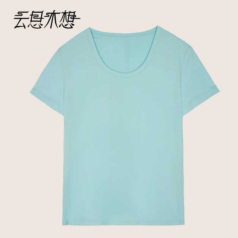 Ysimo-X云思木想 风软云绵 简约舒适后幅分割线U型领棉T恤13159
