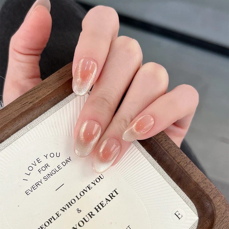 【浮光】高级感简约手工美甲纹理猫眼法式气质显白纯欲裸色穿戴甲