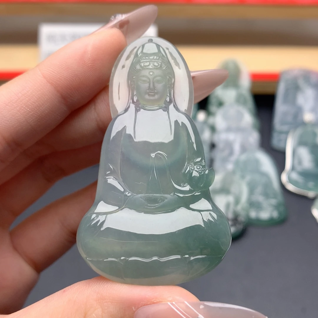 @***）翡翠未镶嵌颈饰素衣观音