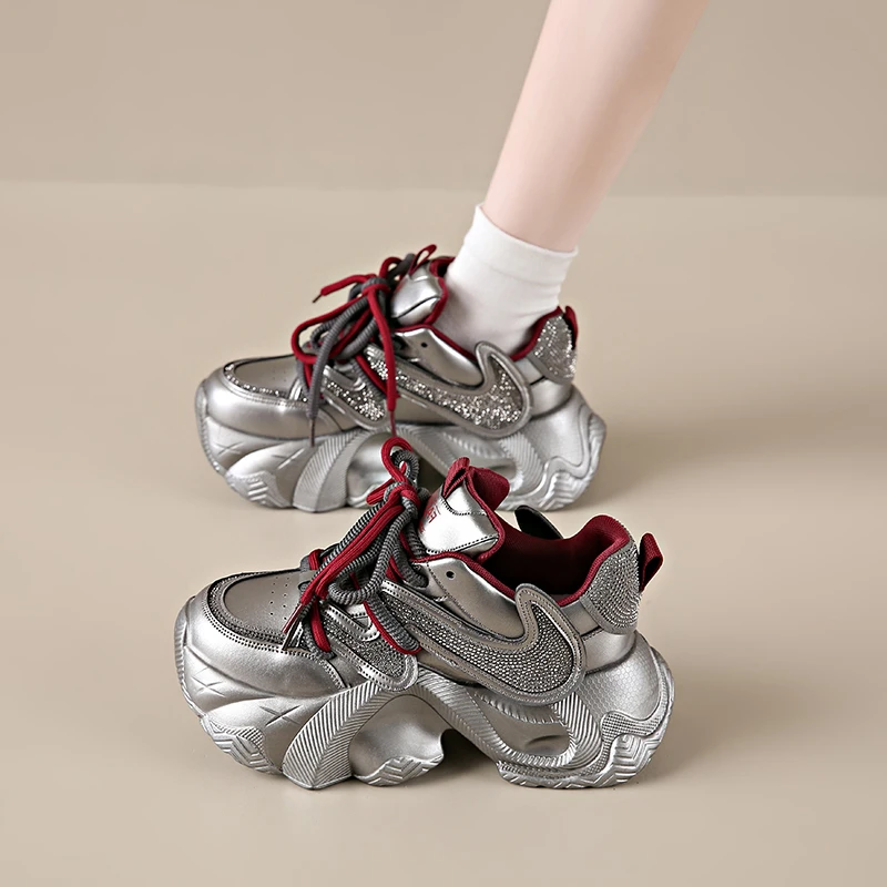 网红爆款时尚水钻老爹鞋女2025秋季新款厚底增高百搭休闲运动鞋子