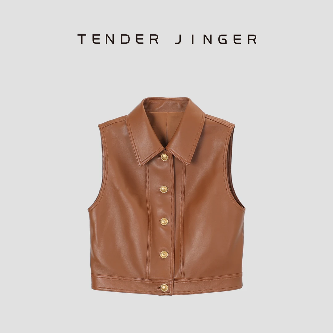 【黑标】女休闲羊皮革工装皮衣马甲T43MDD77874