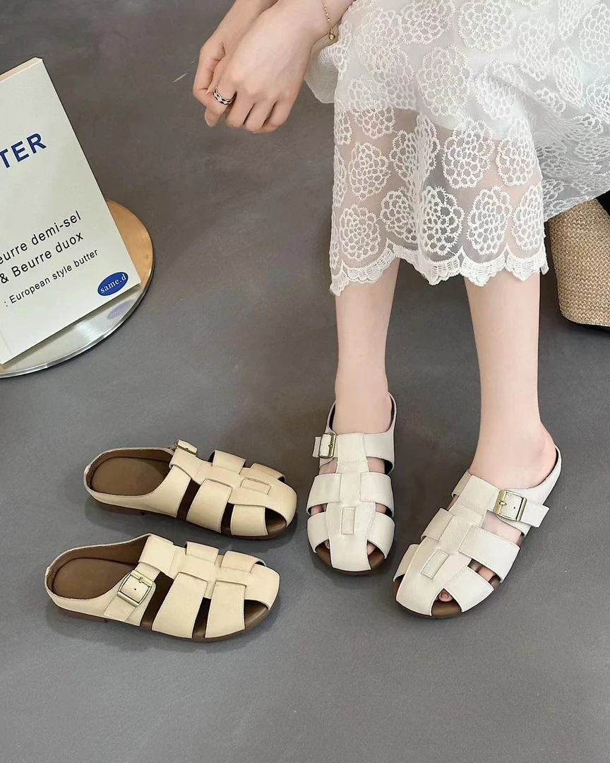 王姐专属-2025夏季新品镂空编织一脚蹬包头鞋-【MXMN-58205】