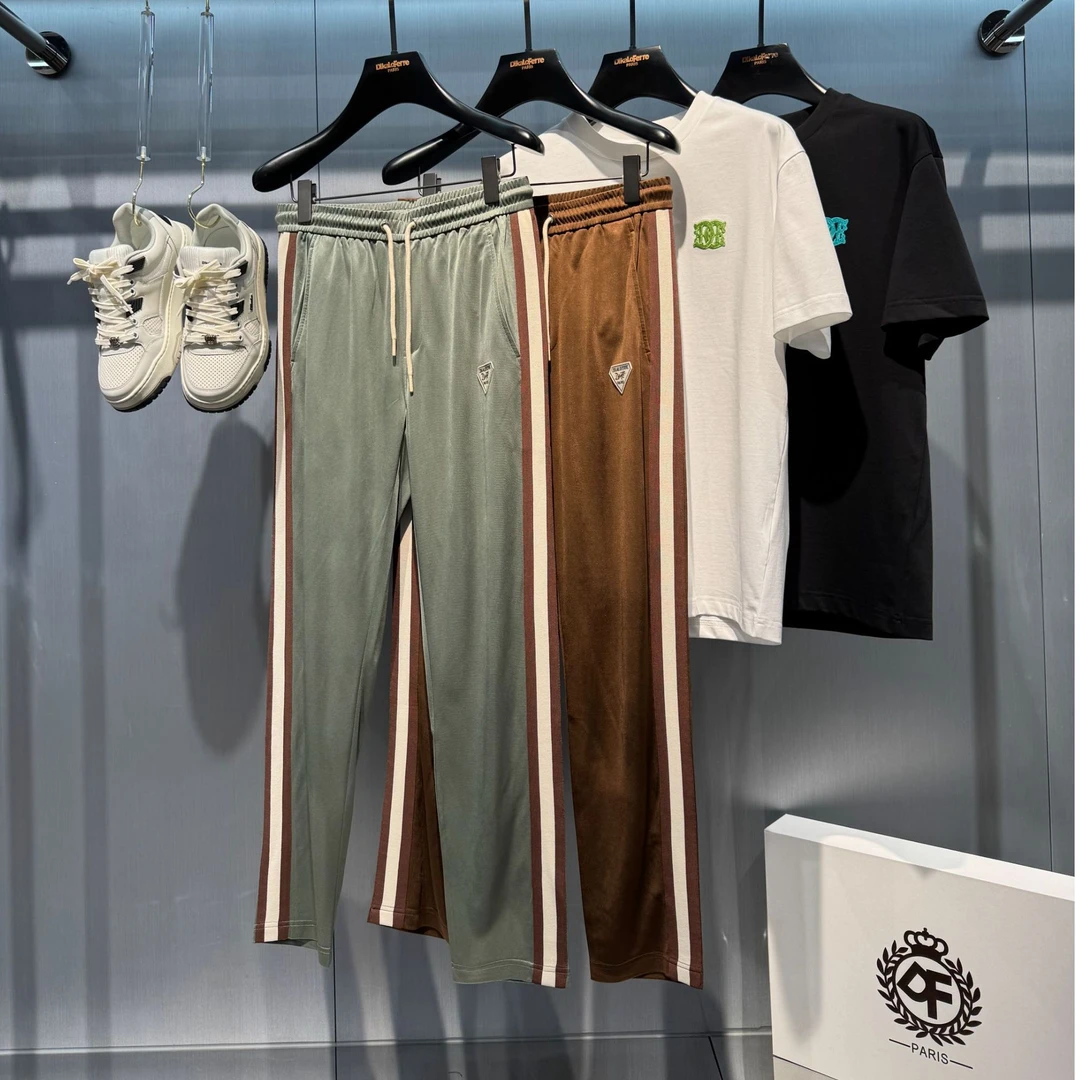 DIKALO FERRE/迪卡里奥 费雷DF23SS2063男醋酸哥弟纹侧边带休闲裤