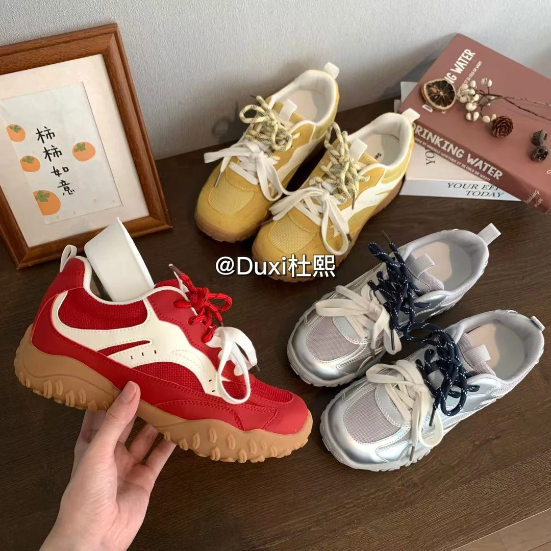 Duxi杜熙2025夏季透气网面内增高休闲阿甘鞋女厚底百搭芭蕾德训鞋