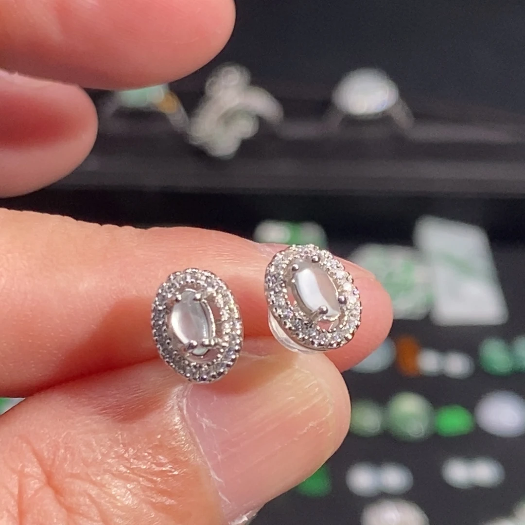 翡翠银S925镶嵌耳饰