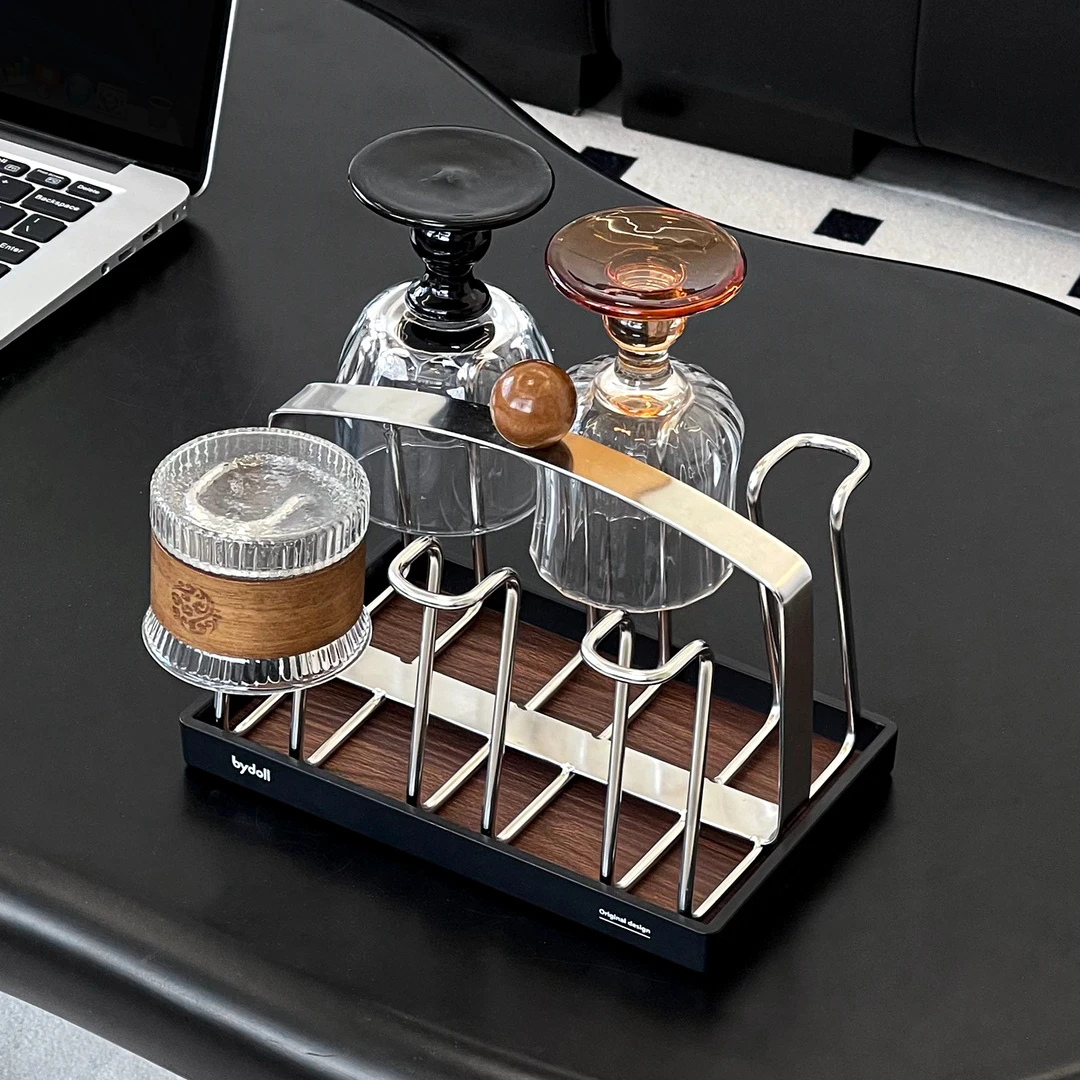 中古风杯架复古家用客厅餐桌面不锈钢酒杯茶杯水杯倒挂沥水置物架