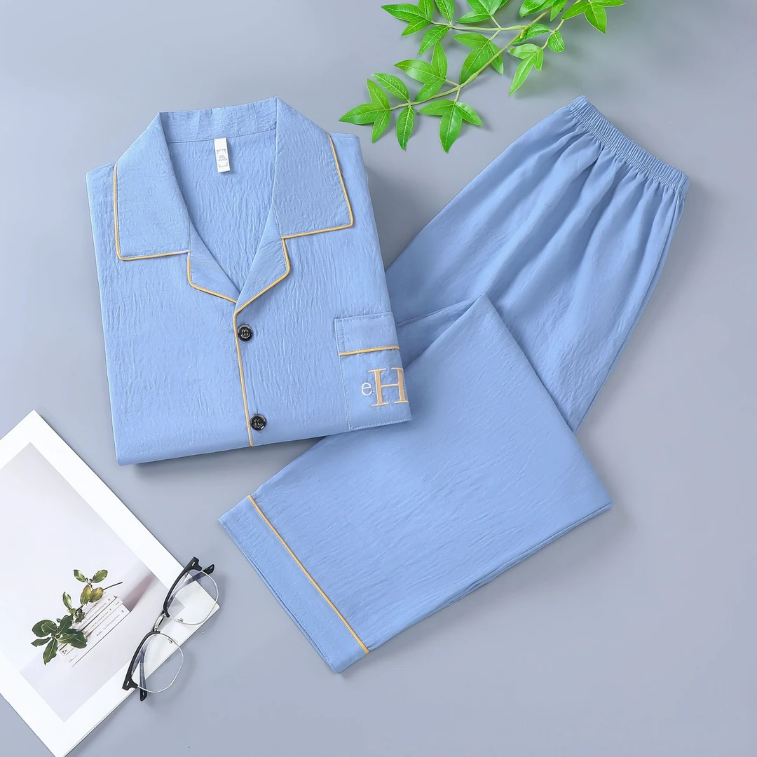 睡衣正品男士男款春秋季云朵棉开衫长袖春秋款翻领新款家居服套装