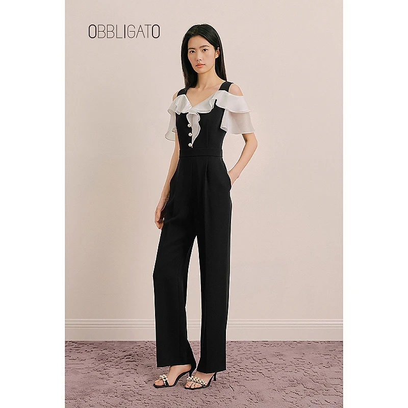 OBBLIGATO奥丽嘉朵专选2025夏季1C65202020新品荷叶边撞色连体服