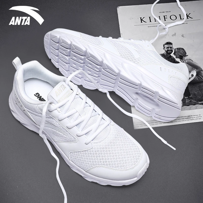 安踏男鞋白色轻便跑步鞋冬季2025新款网面透气减震休闲运动鞋男款