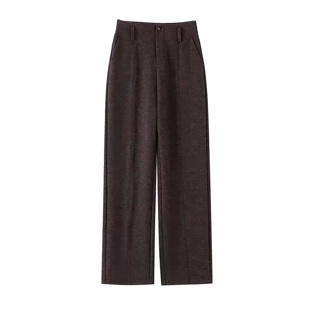 高腰直筒阔腿长裤-A008