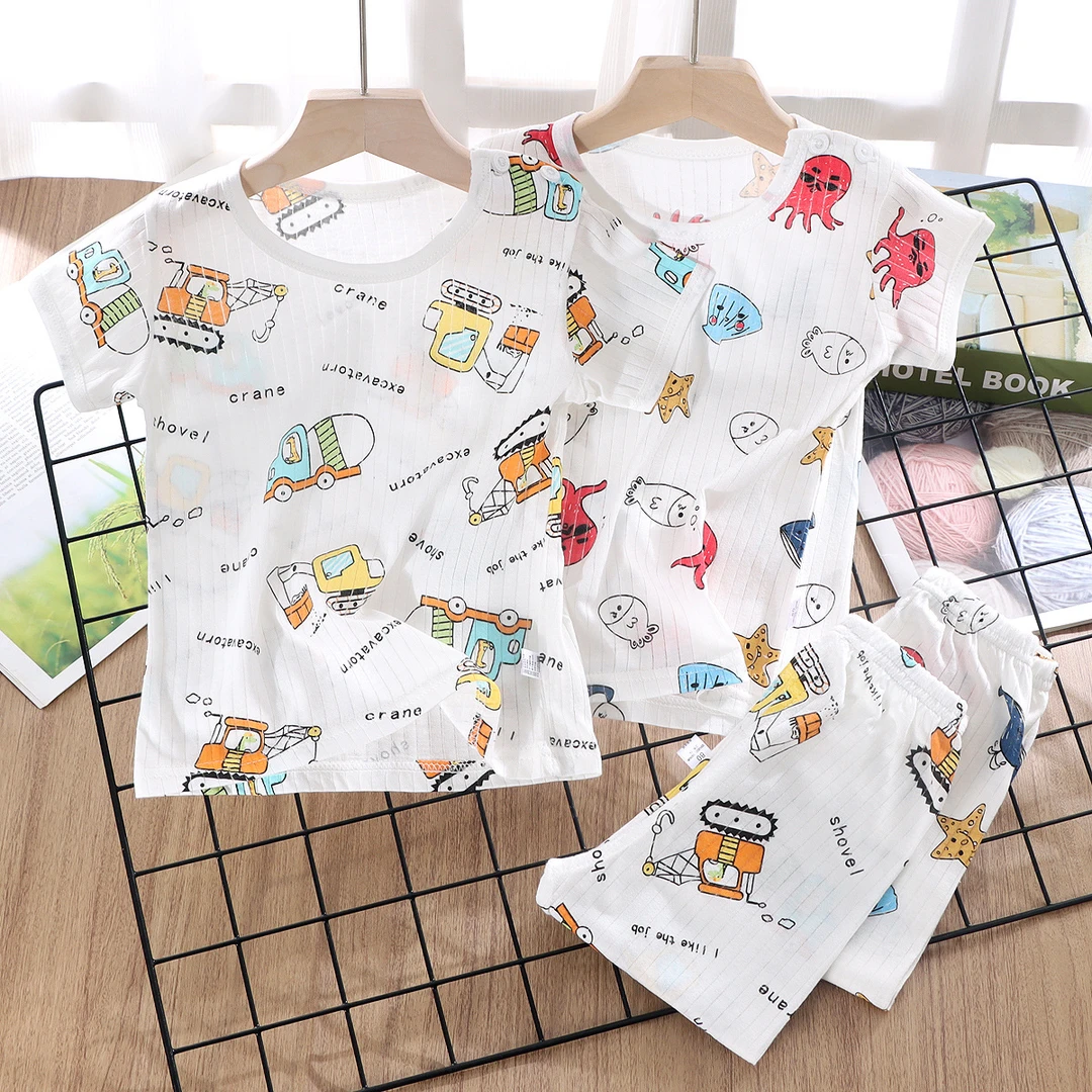 拉夏贝尔【断码】睡衣套装短袖家居服宝宝空调服中小男女童夏