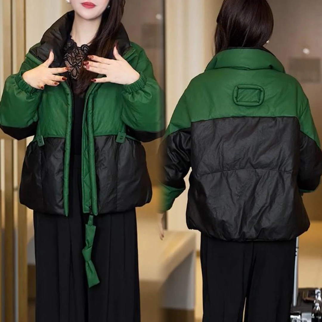 2025秋冬新款立领防风拉链休闲韩版时尚双色拼接加棉保暖棉衣外套