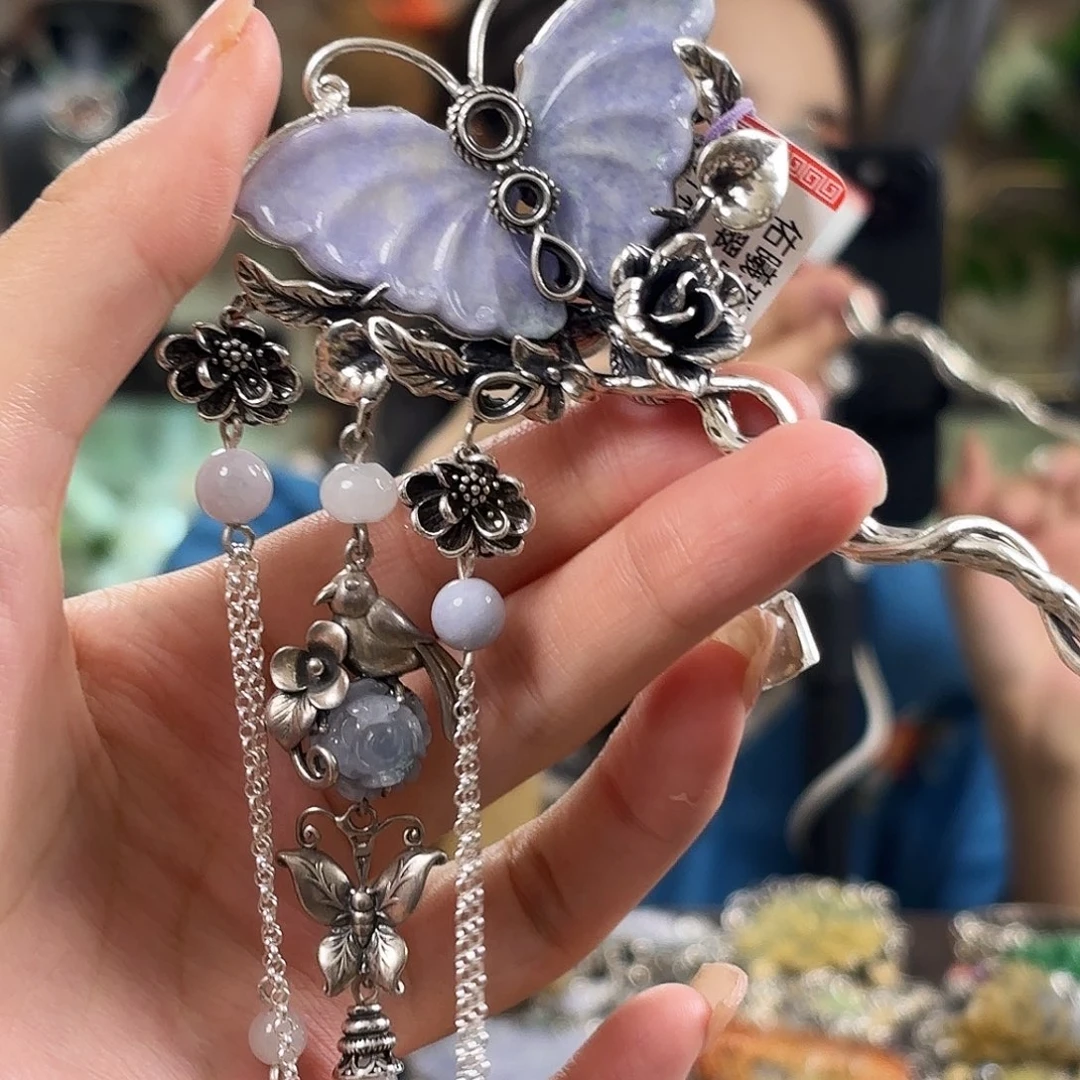 翡翠银S925镶嵌发簪翡翠