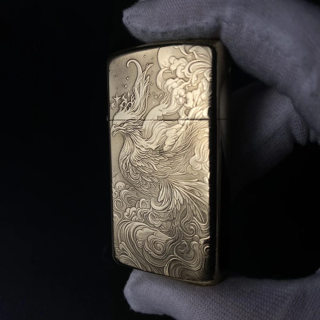 佐罗【ZORRO】909黄铜棉花纤巧八方朱雀煤油打火机爱如潮水开机