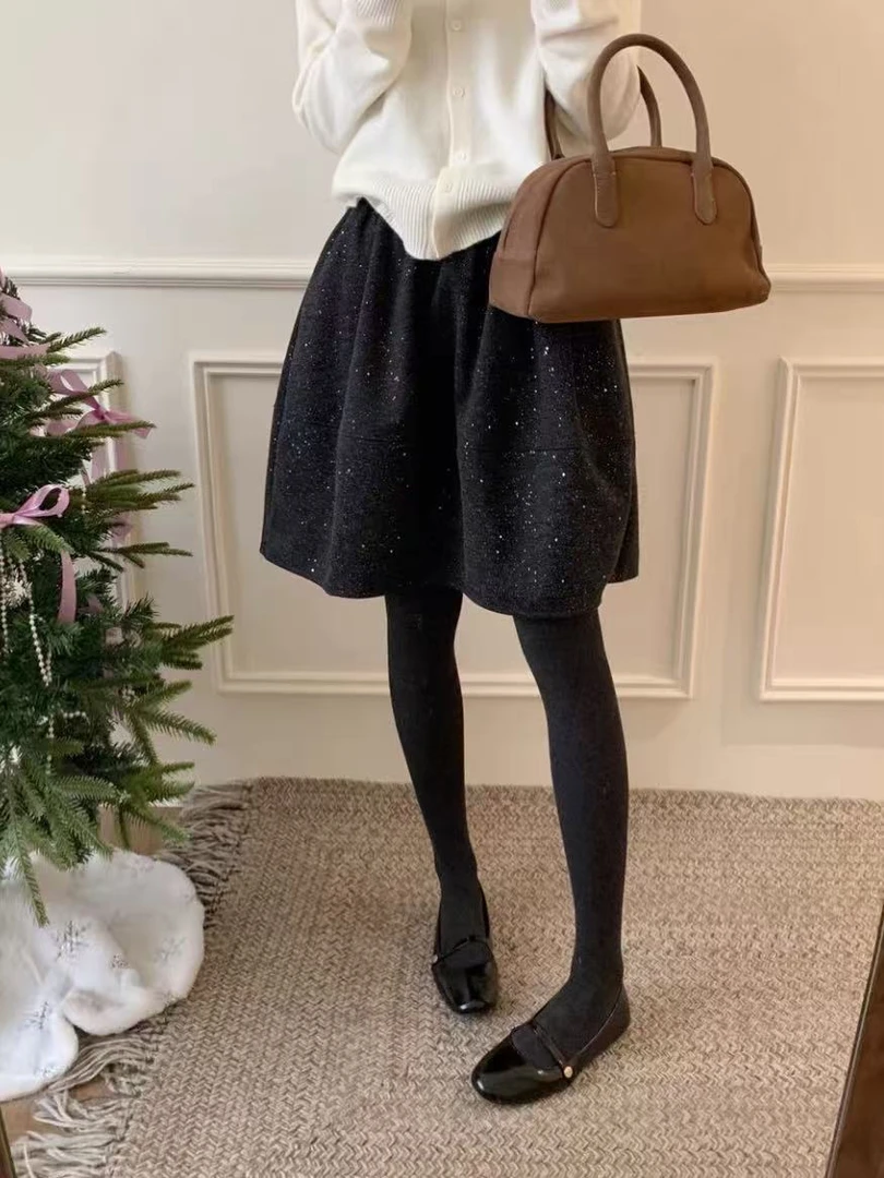 小慧 韩系温柔风细闪星空松紧腰A字半身裙KJ06