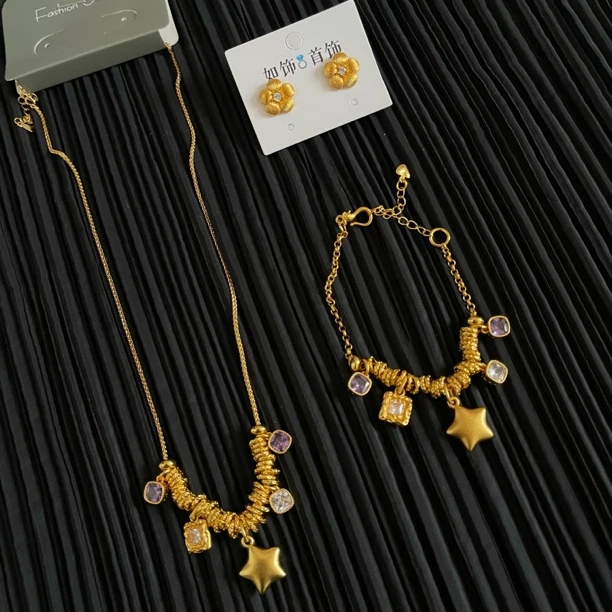 铜合金项链 如饰 古法小星星手工三件套套装时尚百搭个性ins