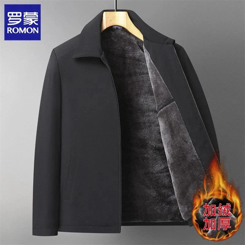 罗蒙加绒冬装外套男2025年新款中老年爸爸装带毛领保暖加厚夹克