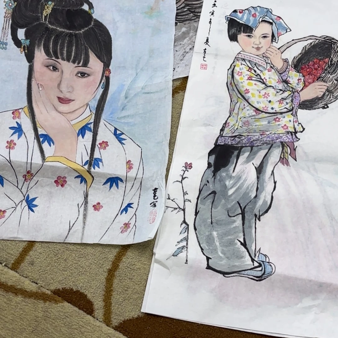 落***涯国画人物作品两张艺