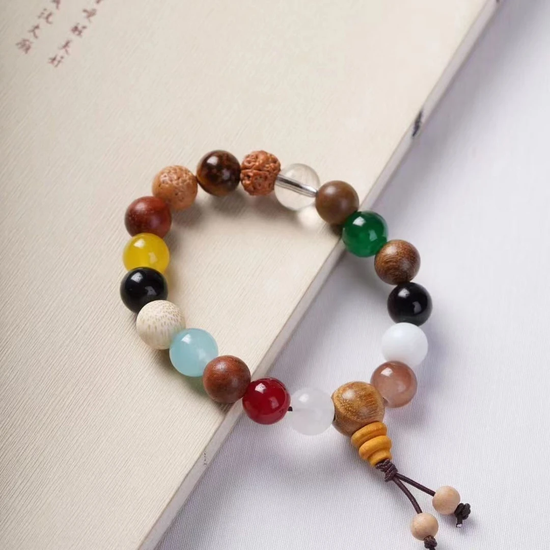 非金属木质手链 十八籽念珠盘玩七彩手链中式复古手串十八籽