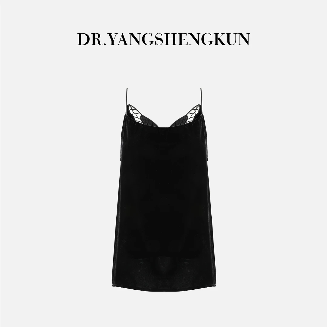 杨圣坤2025新品桑蚕丝时尚后背镂空蝴蝶丝绒吊带背心女SL2583049