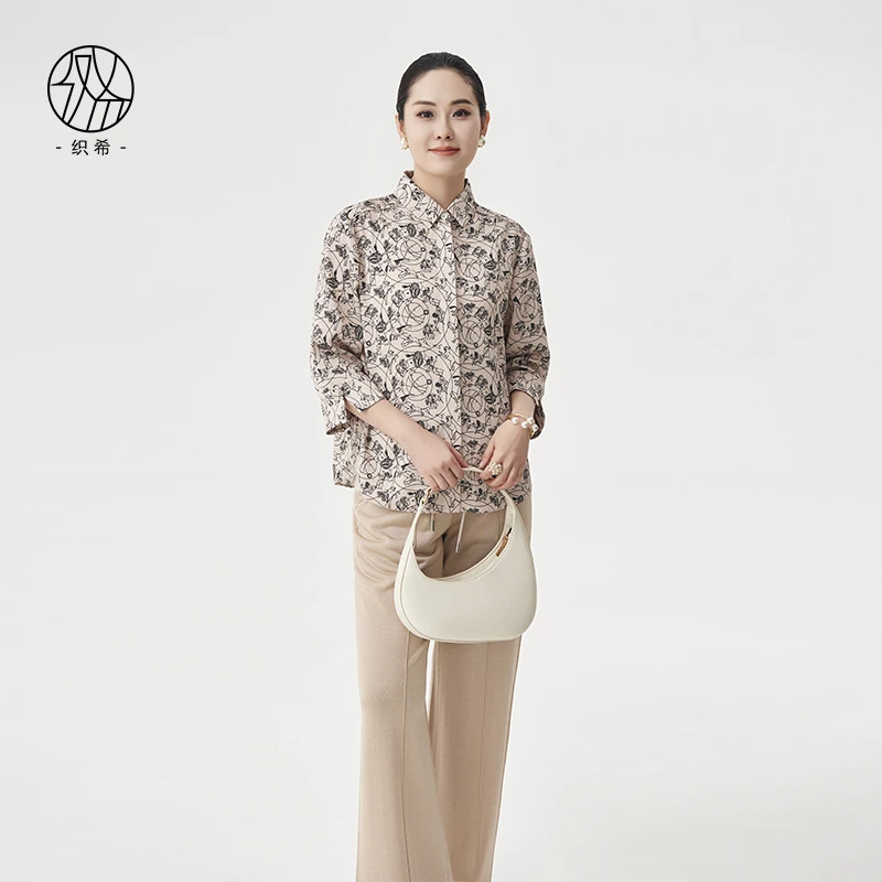 织希 TESSITI｜春夏新款时尚休闲通勤七分袖星座印花衬衫