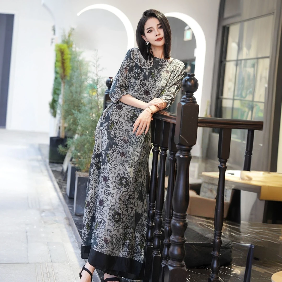 POPULARYW【无径森林】Z·R上品屋 复古森系印花一片式绑带连衣裙