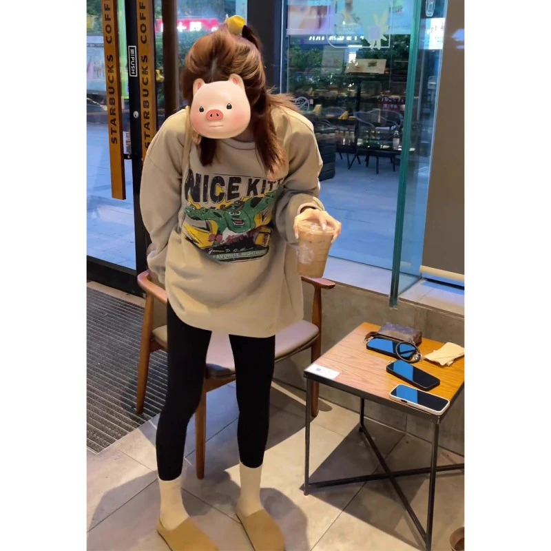 美式复古做旧卡通印花卫衣女秋冬宽松显瘦oversize中长款长袖上衣