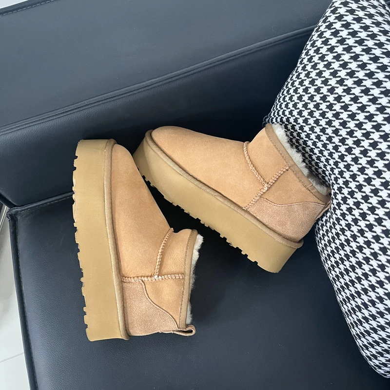 【mini厚底4-5公分】冬雨mini同款低筒羊皮毛一体加厚保暖雪地靴