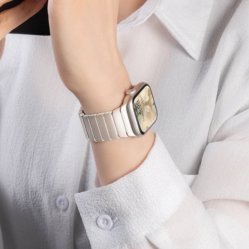 适用苹果手表iwatch10表带金属不锈钢表带applewatch9/8/se透气s7