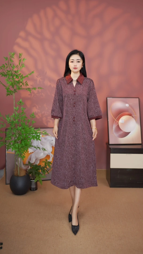 045女装连衣裙气质显瘦洋气减龄时尚优雅收腰遮肉简约大气中长款