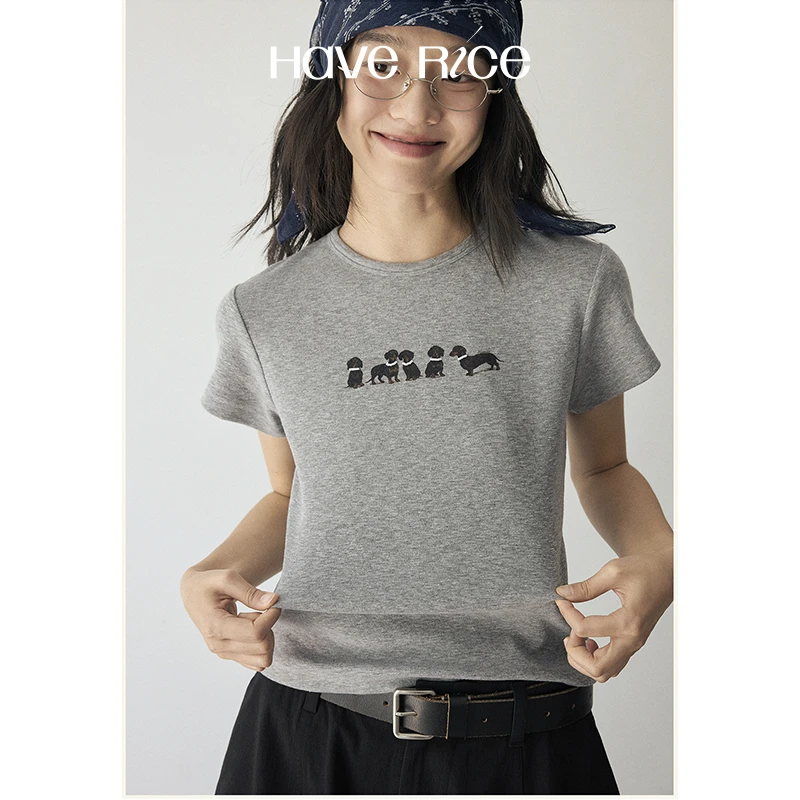 【正肩腊肠小狗T 】HAVERICE饭馆 狗狗乐园 正肩进口串珠印花T恤