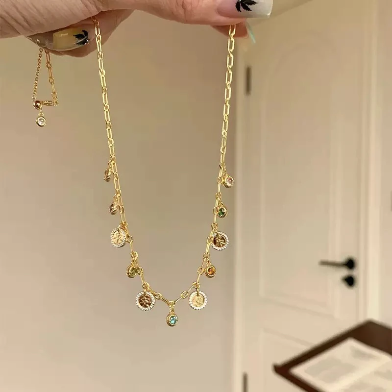 铜合金吊坠 新中式彩虹项链轻奢精致高级设计锁骨链女