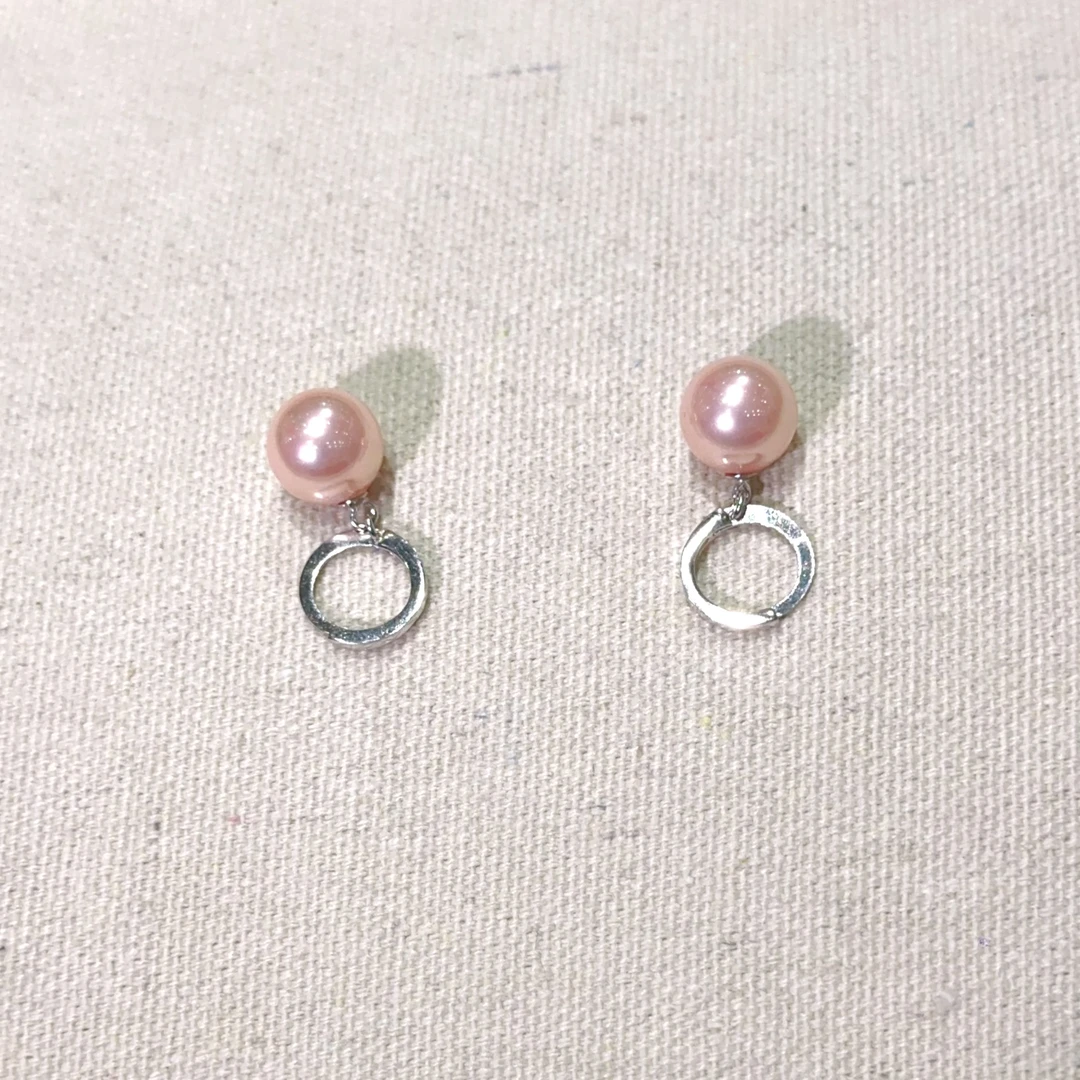 925银仿珍珠耳饰 【北4】粉色贝珠耳环