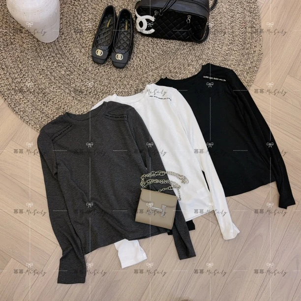 【随性】秋冬季超百搭字母肩筋款圆领正肩打底衫亲肤舒适T恤