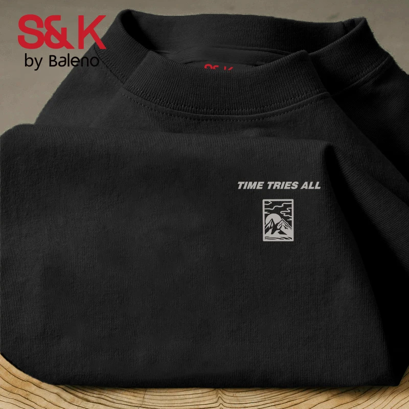 班尼路S&K系列黑色t恤男短袖夏季重磅纯棉美式重磅高街体恤衫PCB