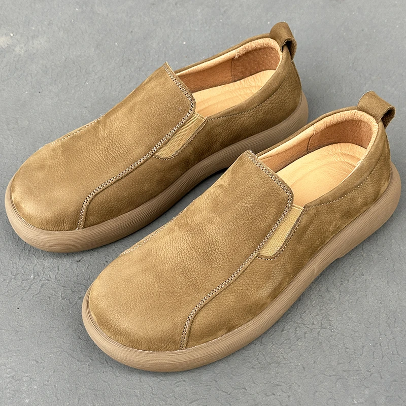 ICCLEK休闲皮鞋男秋季复古软底百搭舒适潮流宽脚加肥一脚蹬男鞋