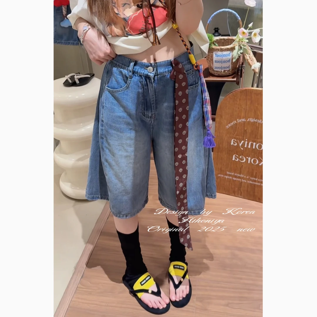 【牛仔五分裤】二Hihoniya~2025夏季亲子水洗复古薄款透气五分裤