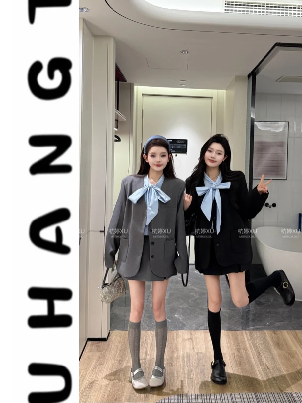 【特优生】早春新款学院风假两件西装外套➕半身裙
