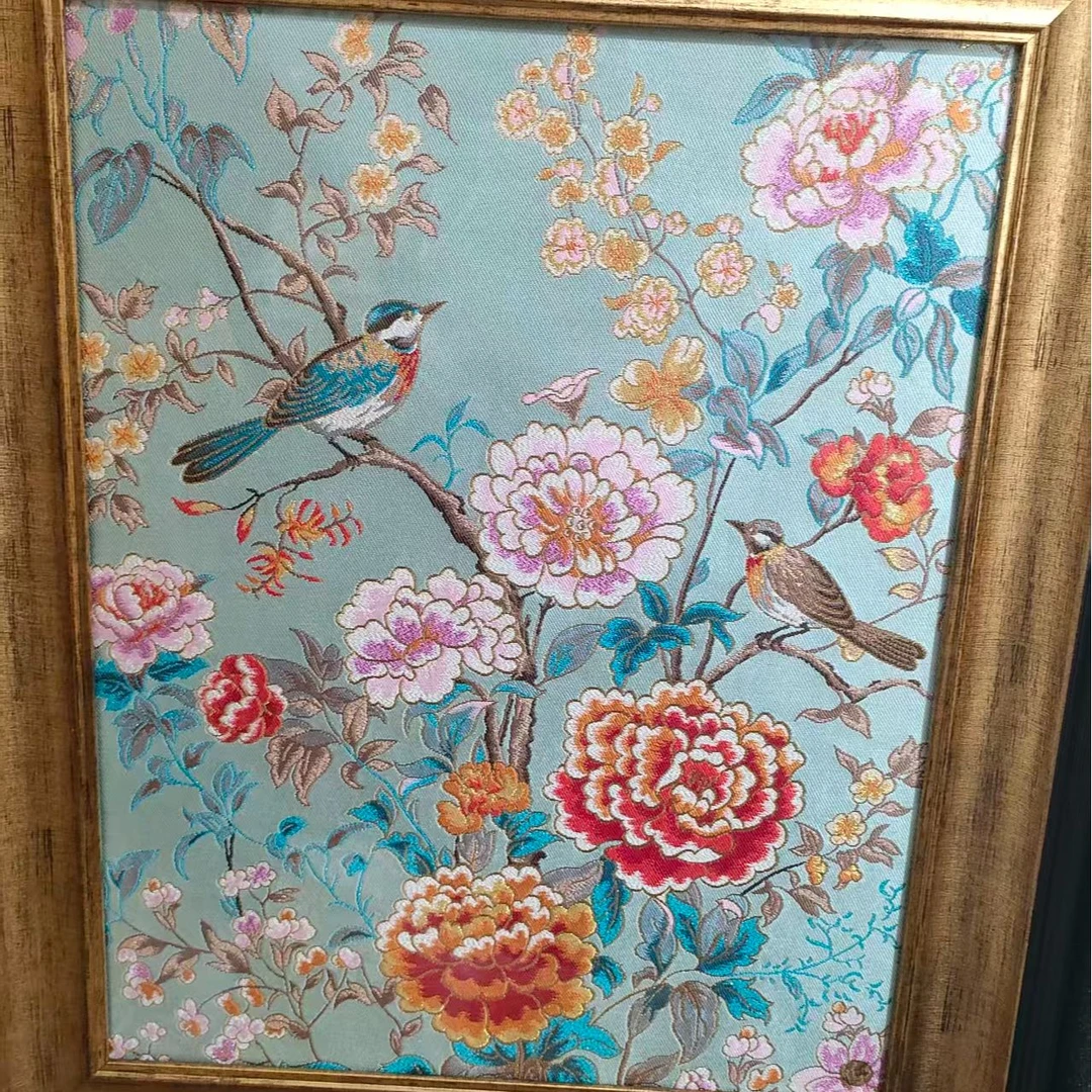 南京云锦博物馆【织金青羽鸣瑞镜框】非遗中式客厅玄关装饰画