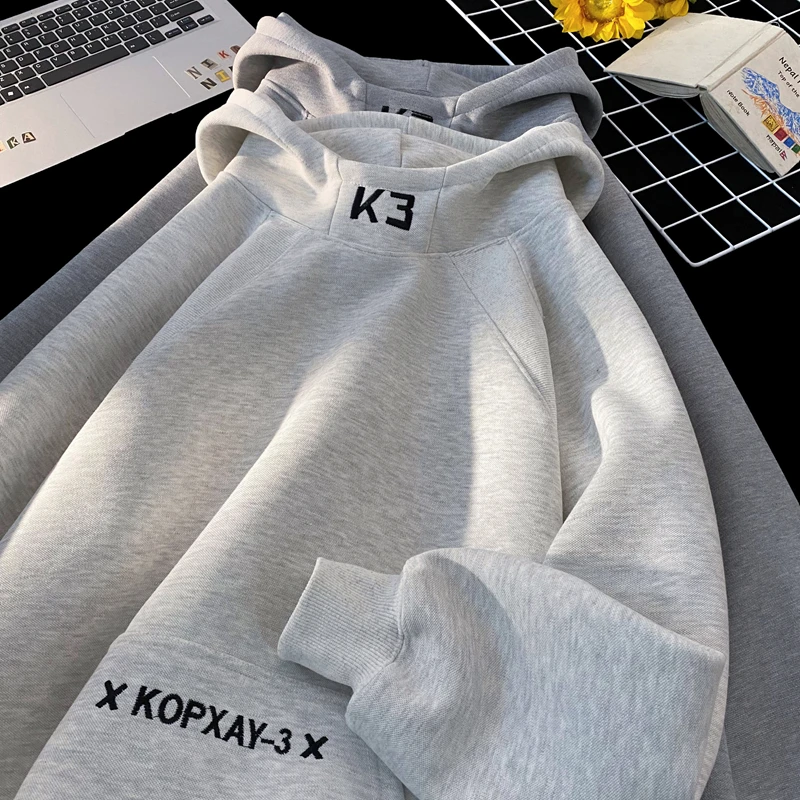 加绒加厚卫衣男2025新款秋季新款美式高街重磅连帽上衣情侣外套