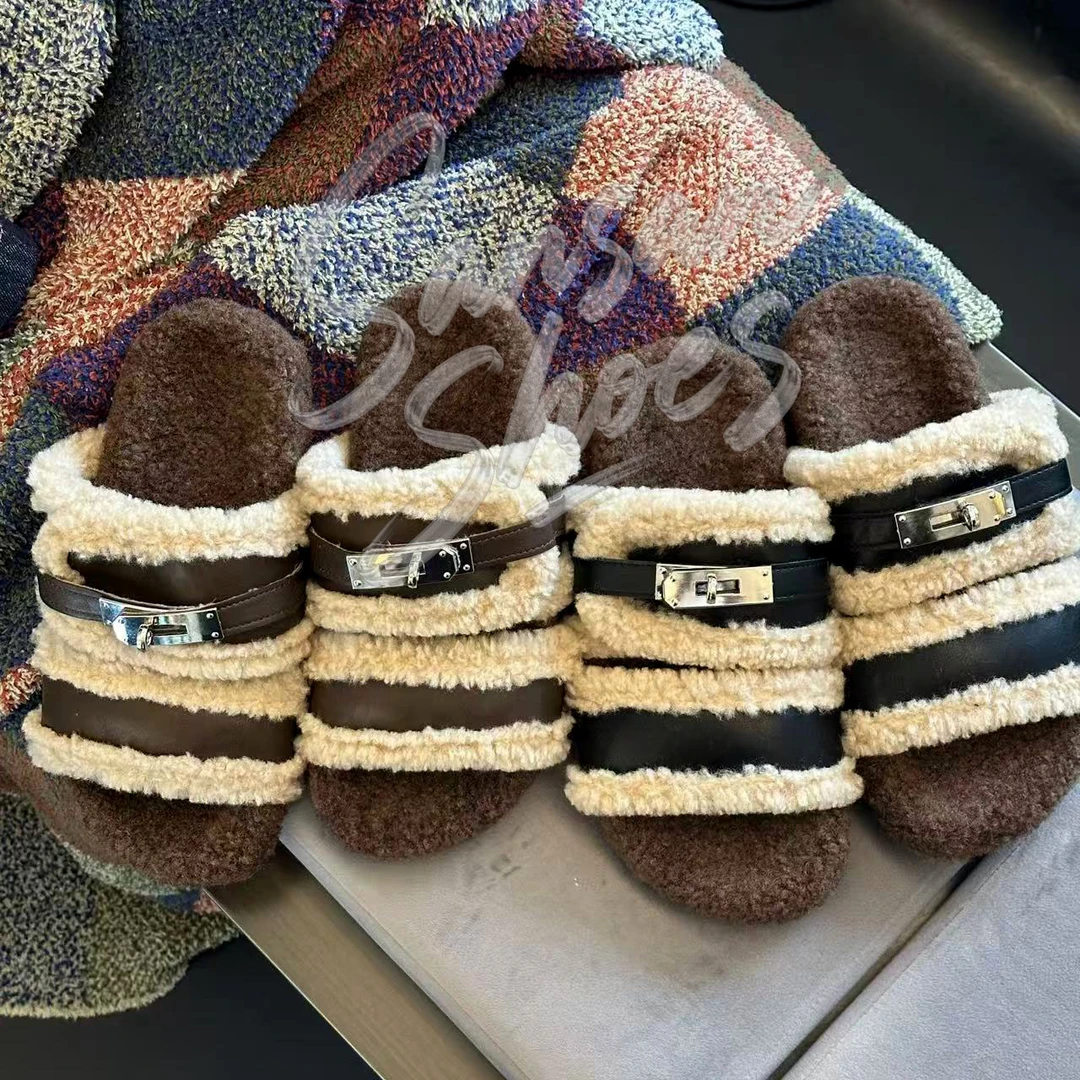 百搭时尚外穿露趾拖鞋休闲透气一字拖平底薄款毛毛拖鞋毛毛鞋